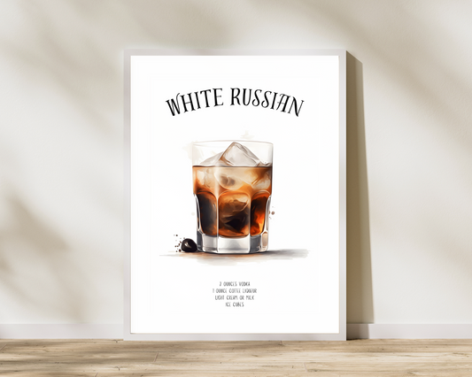 White Russian Cocktail Poster Print - Pitchers Design