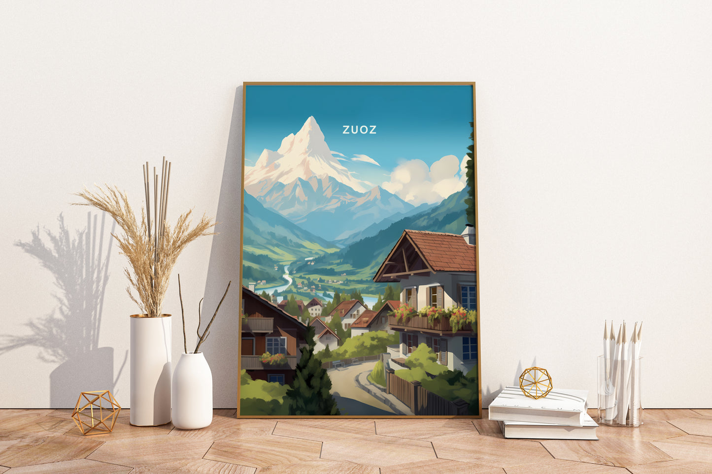 Zuoz Switzerland Travel Poster Print - Pitchers Design