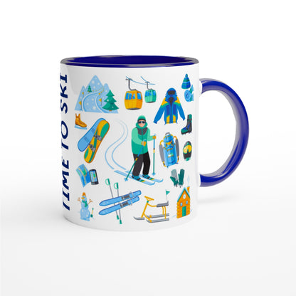 Time to Ski Two Tone Ceramic Travel Mug, Starbucks Inspired - Pitchers Design