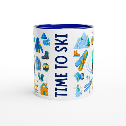 Time to Ski Two Tone Ceramic Travel Mug, Starbucks Inspired - Pitchers Design