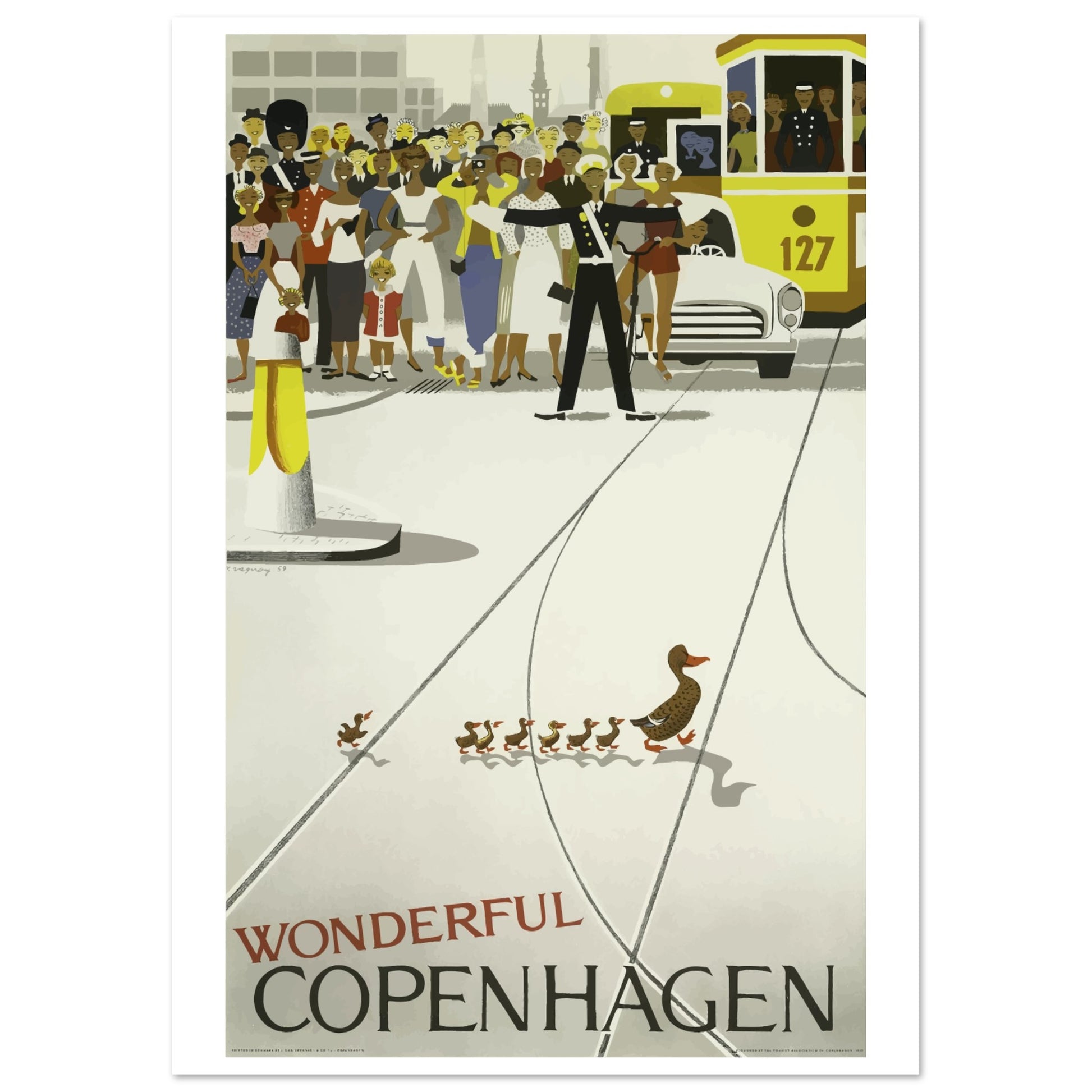 Wonderful Copenhagen Denmark Vintage Travel Poster - Pitchers Design